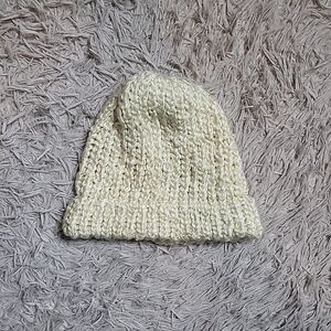 Handmade Knit Beanie Hat Cream Ivory Off White Winter Fall Ski Outdoors